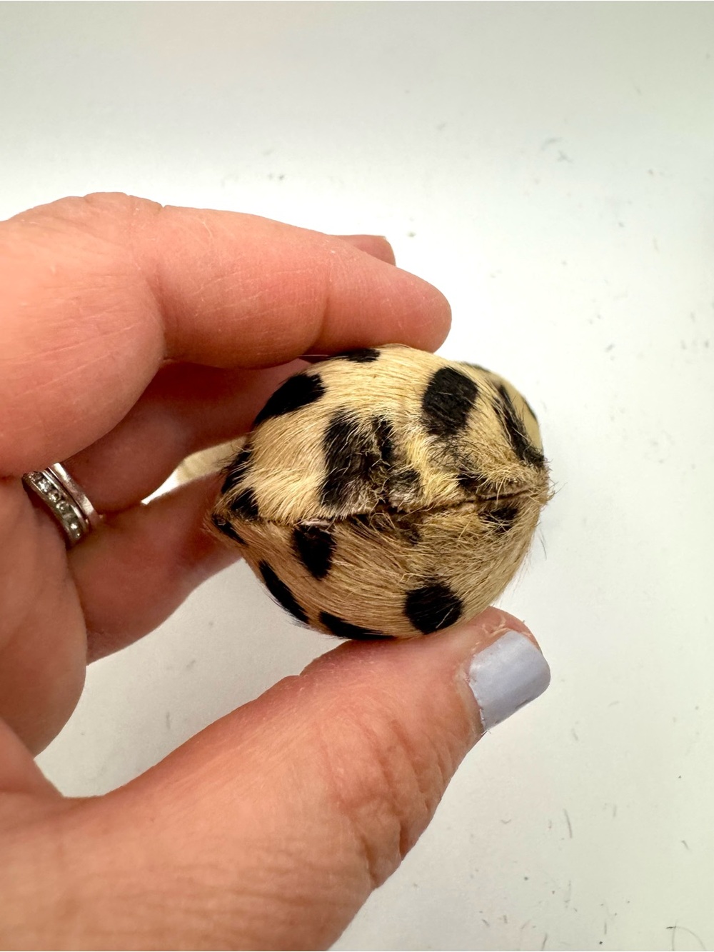 3pc Natural Horn Beads with Cheetah Fur